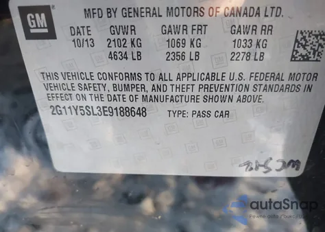 2014 Chevrolet Impala 1Ls from USA, damaged, VIN 2G11Y5SL3E9188648